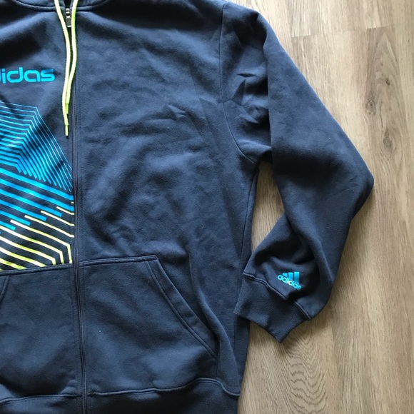 Adidas Full Zip Geometric Pattern Hooded Fleece Lined Sweatshirt Men’s Sz. L - Picture 4 of 4